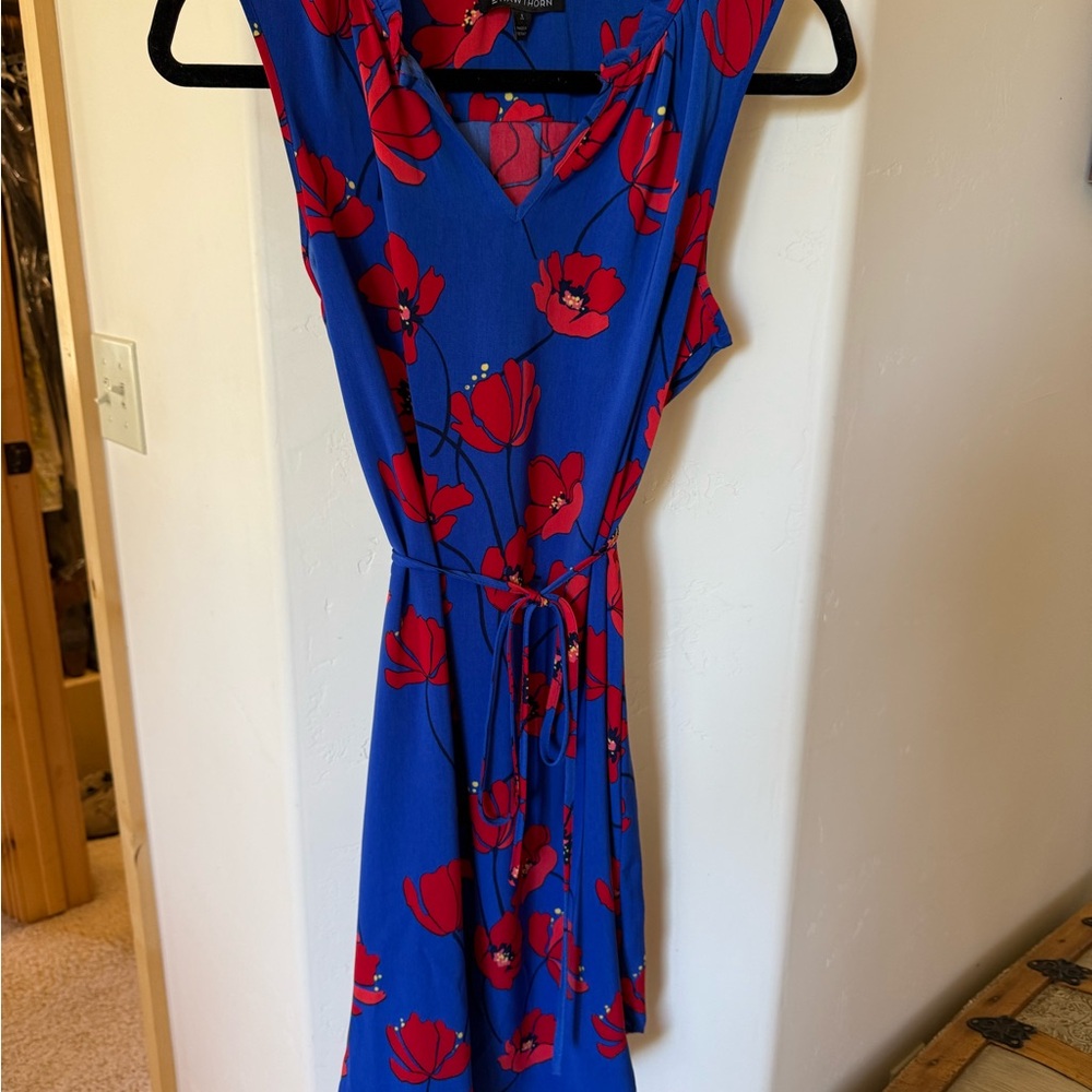 41 Hawthorn Blue and Red Wrap Midi Dress